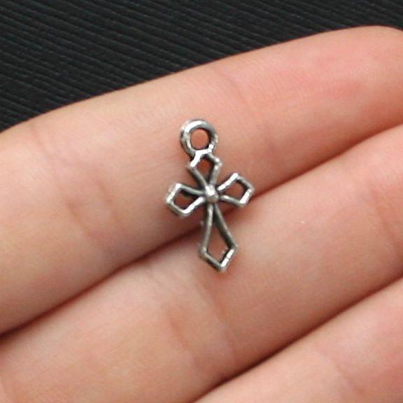 10 breloques ton argent antique croix 2 faces - SC1858