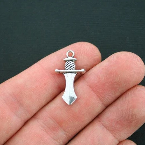 10 Dagger Antique Silver Tone Charms - SC900