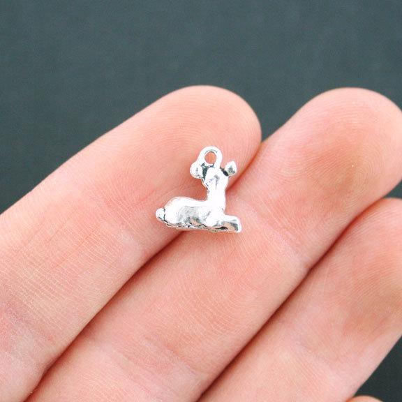 10 Deer Antique Silver Tone Charms 3D - SC2614