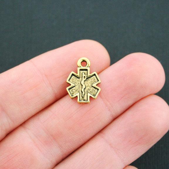 10 Diabetes Medical Antique Gold Tone Charms 2 Sided - GC528