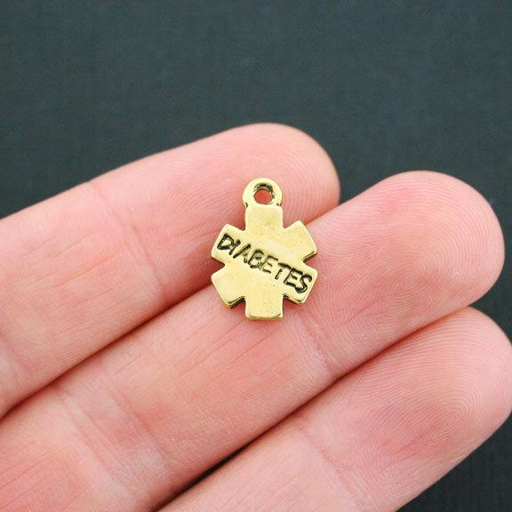 10 Diabetes Medical Antique Gold Tone Charms 2 Sided - GC528