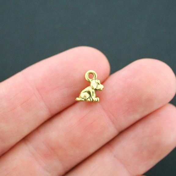 10 breloques chien ton or antique 3D - GC598