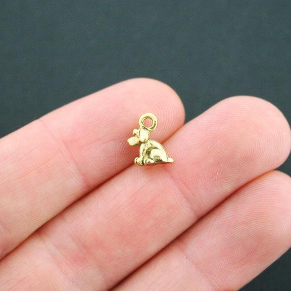 10 Dog Antique Gold Tone Charms 3D - GC598