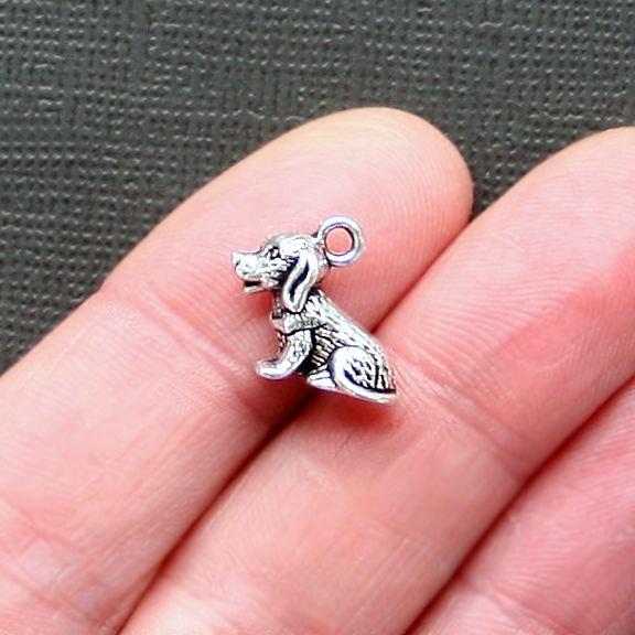 10 Dog Antique Silver Tone Charms 3D - SC2725