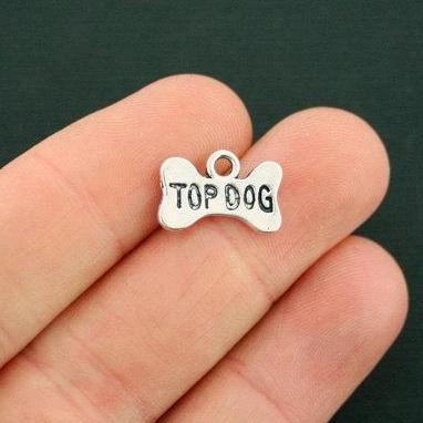 10 Dog Bone Antique Silver Tone Charms - SC6597