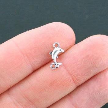 10 Dolphin Connector Antique Silver Tone Charms 3D - SC4586