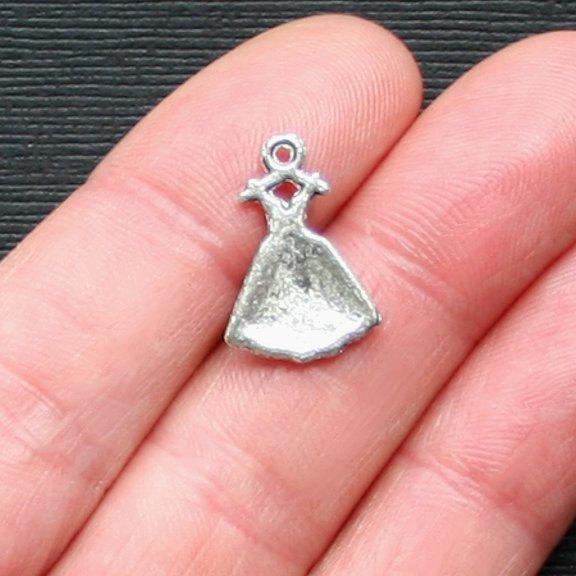 10 Dress Antique Silver Tone Charms - SC1713