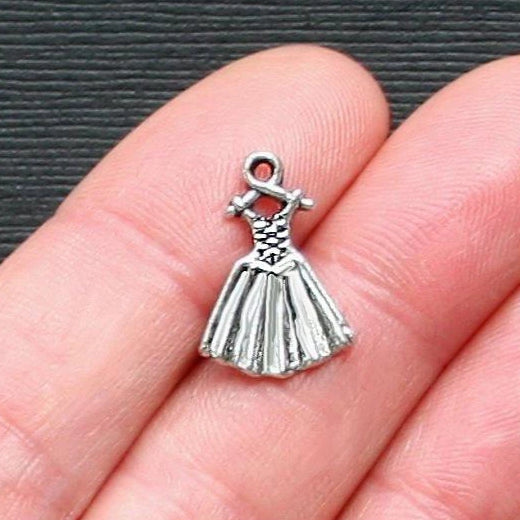 10 Dress Antique Silver Tone Charms - SC1713