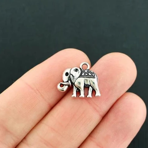 10 Elephant Antique Silver Tone Charms - SC1449
