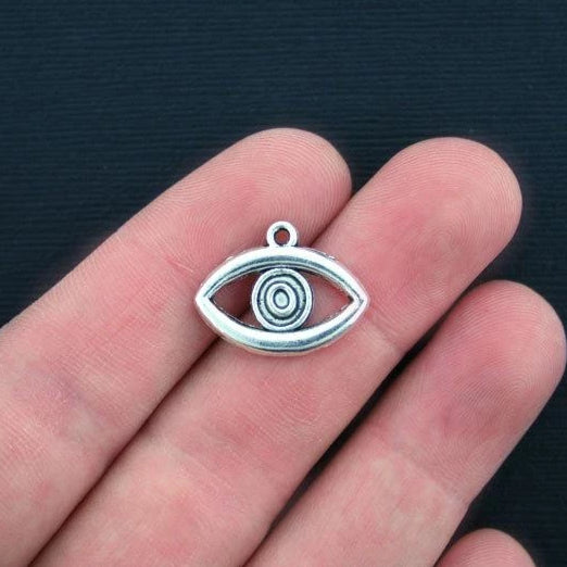 10 breloques argentées antiques à œil 2 faces - SC1592