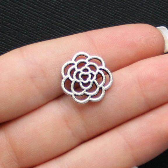 10 breloques de ton argent antique fleur 2 faces - SC2149