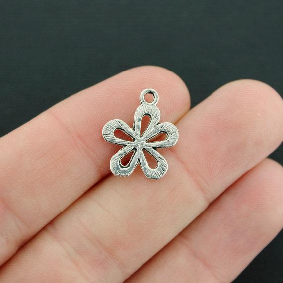 10 Flower Antique Silver Tone Charms - Choose Your Color!