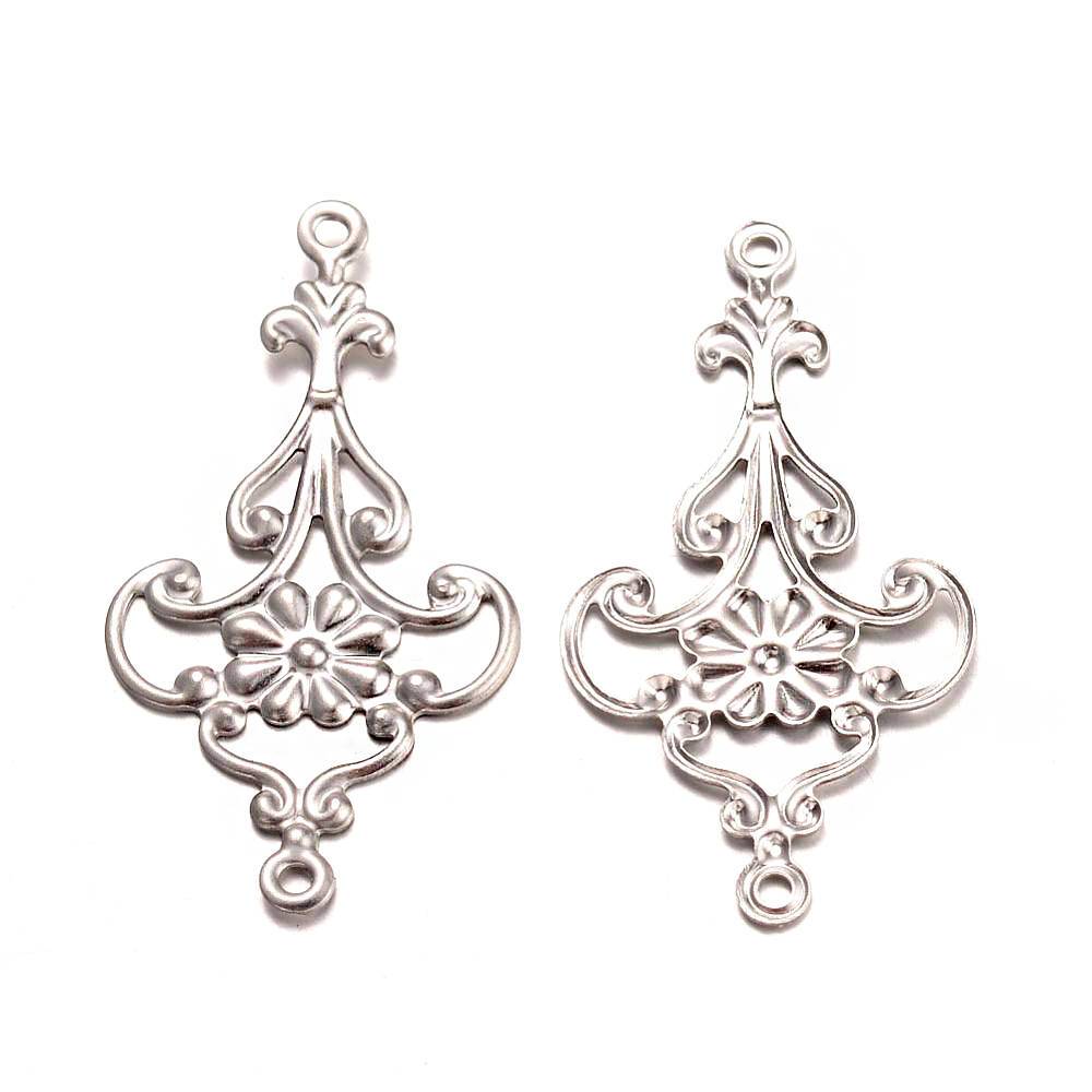 10 Flower Connector Silver Tone Stainless Steel Charms 2 Sided - MT491