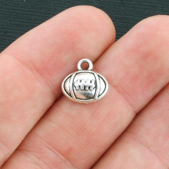 10 Football Antique Silver Tone Charms - SC3954