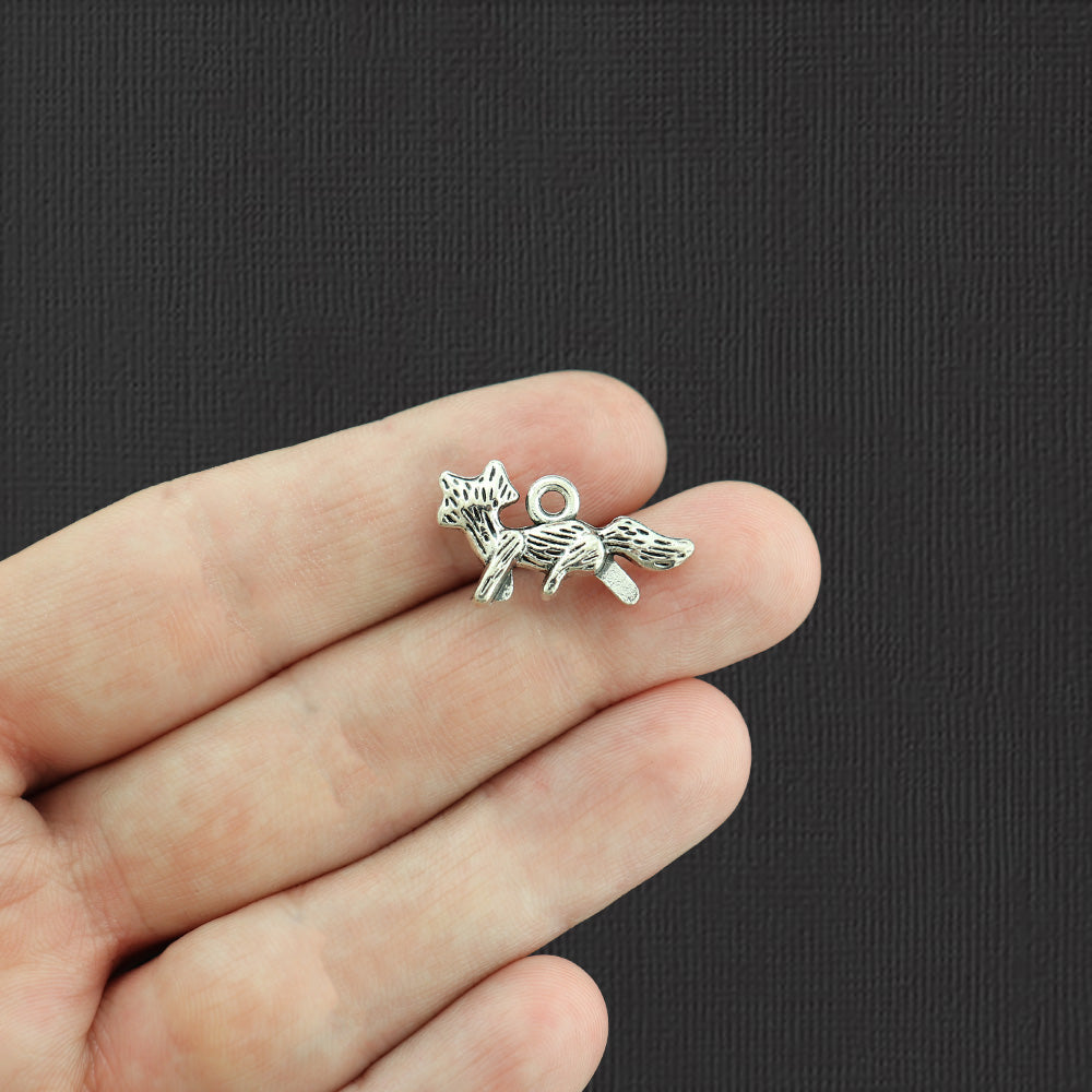 10 Fox Antique Silver Tone Charms 2 Sided - SC5776