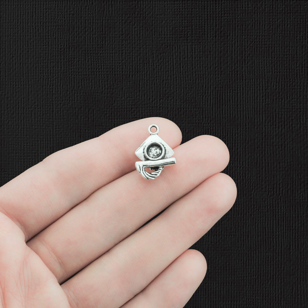 10 Graduation Antique Silver Tone Charms 2 Sided - SC2398