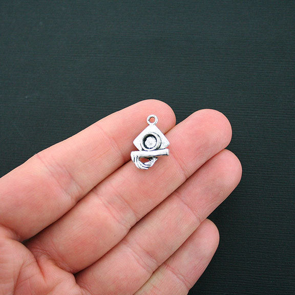10 Graduation Antique Silver Tone Charms 2 Sided - SC4587