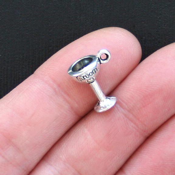 10 breloques de ton argent antique de verre à vin de marié 3D - SC2817