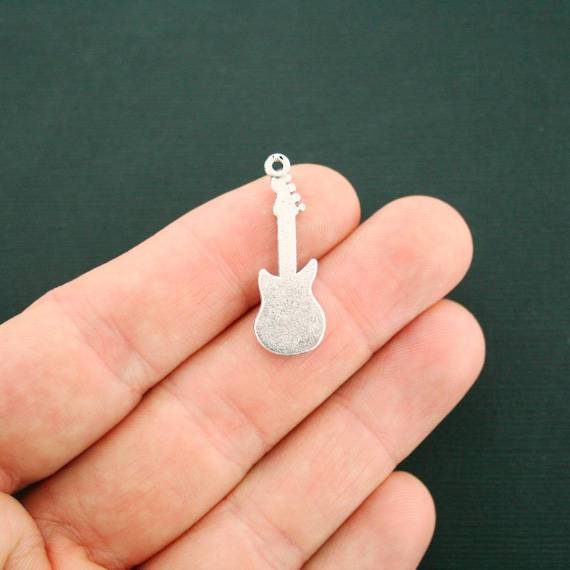 10 Guitar Antique Silver Tone Charms - SC6922