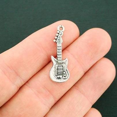 10 Guitar Antique Silver Tone Charms - SC6922