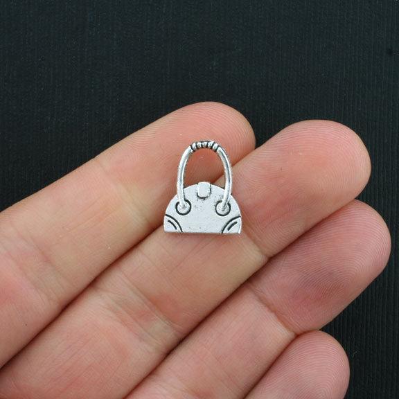 10 Handbag Antique Silver Tone Charms 2 Sided - SC3634