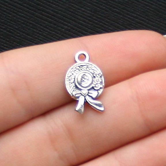 10 Hat Antique Silver Tone Charms 2 Sided- SC2079