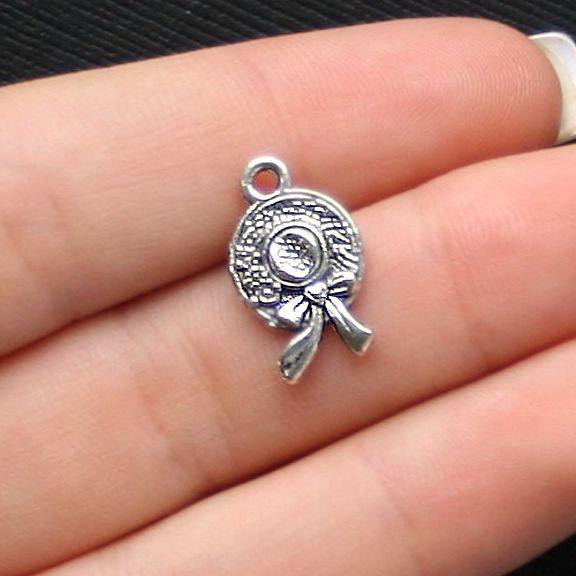 10 Hat Antique Silver Tone Charms 2 Sided- SC2079