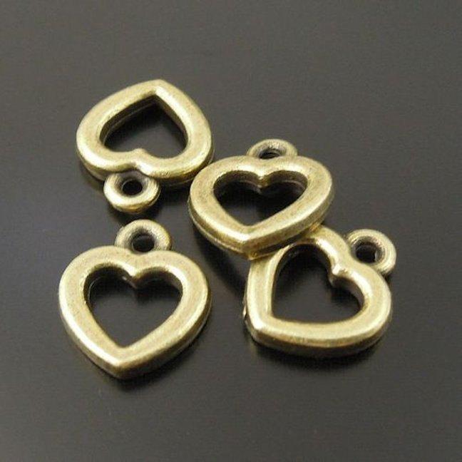 10 Heart Antique Bronze Tone Charms 2 Sided - BC871