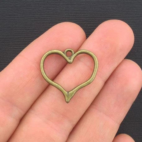 10 Heart Antique Bronze Tone Charms 2 Sided - BC943