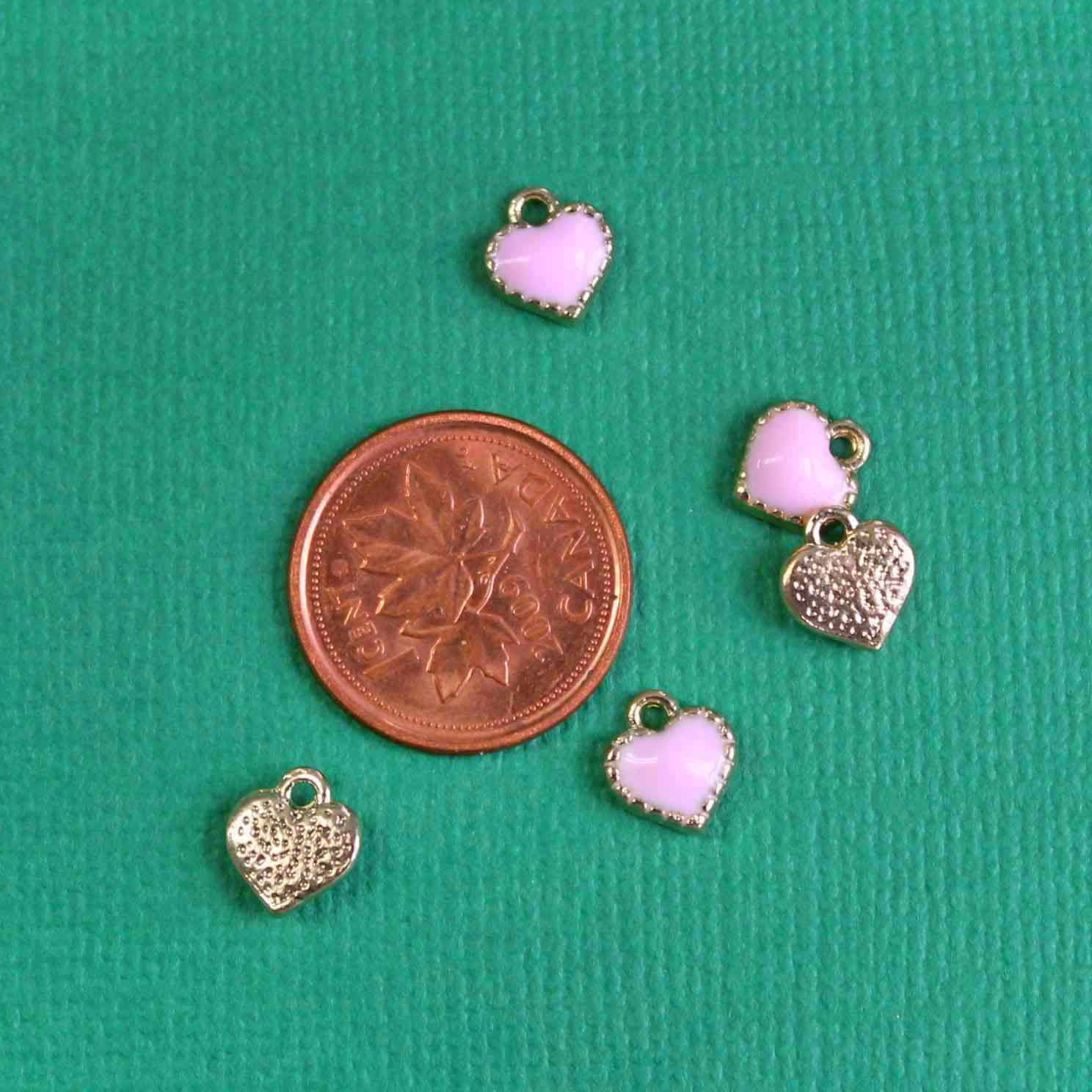 10 Heart Gold Tone Enamel Charms - E300