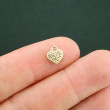 10 Heart Gold Tone Enamel Charms - E303