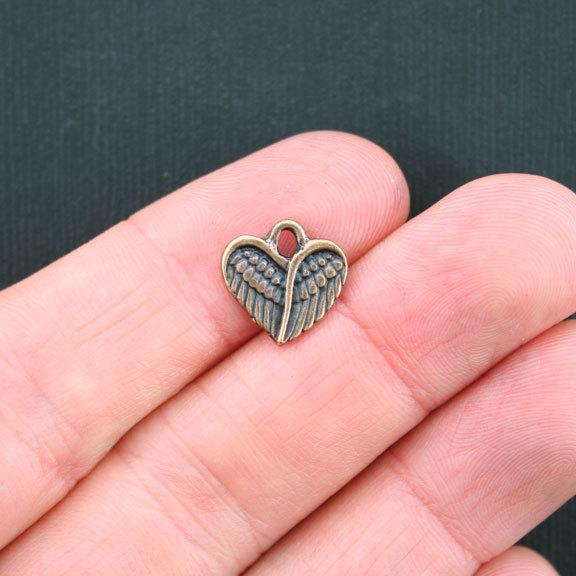 10 Heart Wings Antique Copper Tone Charms - BC989