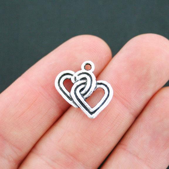 10 Hearts Antique Silver Tone Charms - SC2138