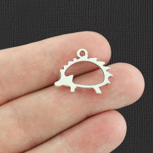 10 breloques argentées antiques hérisson 2 faces - SC2584