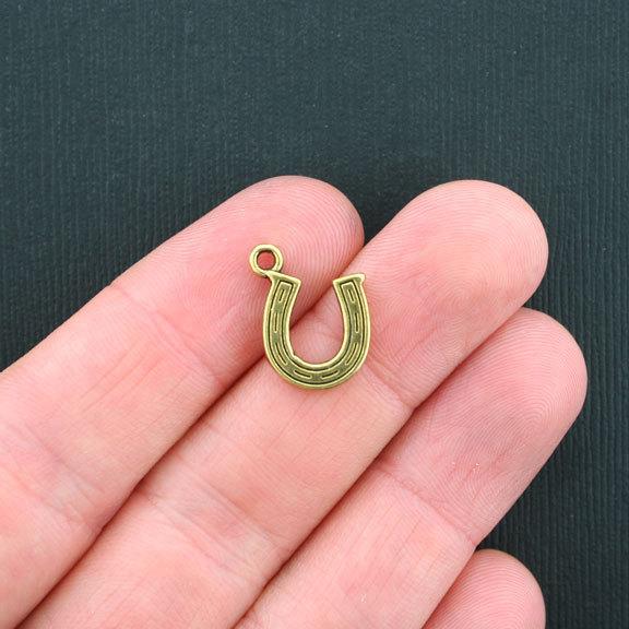 10 Horseshoe Antique Gold Tone Charms 2 Sided - GC286