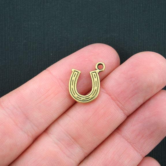 10 Horseshoe Antique Gold Tone Charms 2 Sided - GC286
