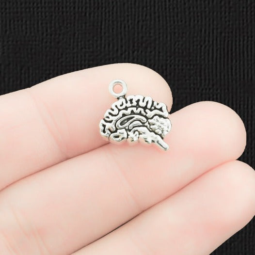 10 Human Brain Antique Silver Tone Charms - SC1386