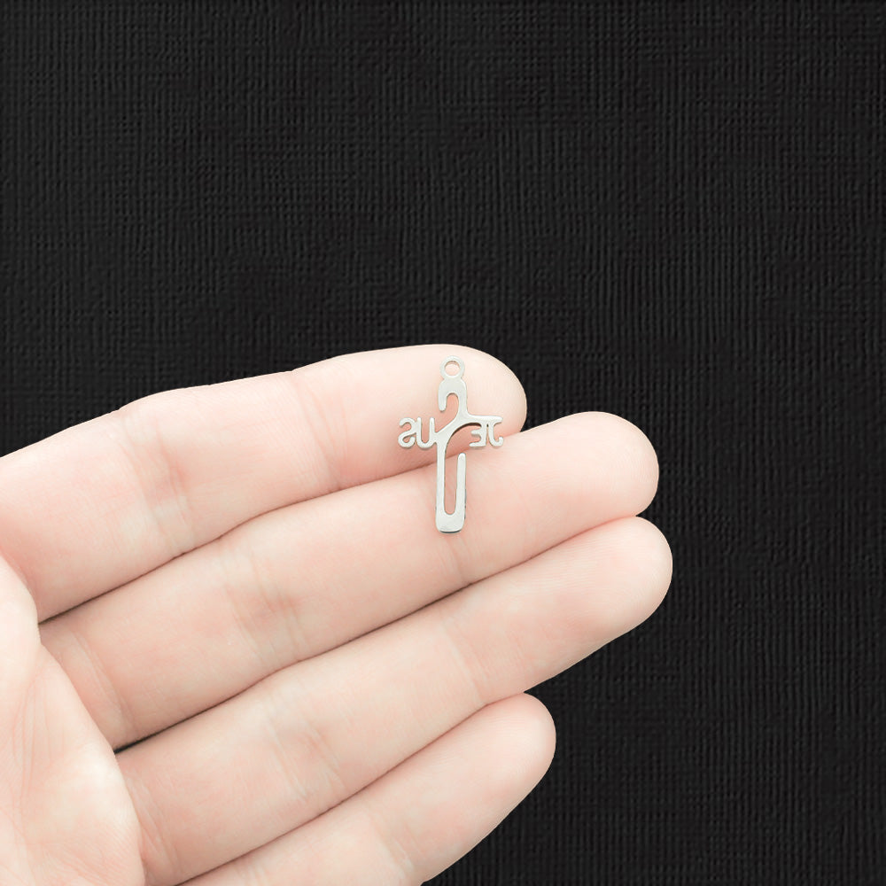 10 Jesus Cross Stainless Steel Charms - SSP548