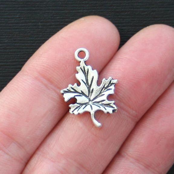 10 Leaf Antique Silver Tone Charms - SC2759