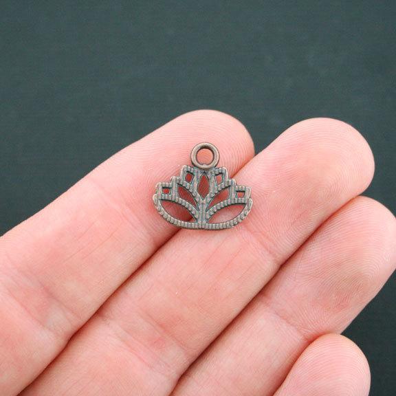 10 Lotus Antique Copper Tone Charms - BC328