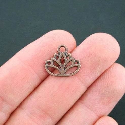 10 Lotus Antique Copper Tone Charms - BC328