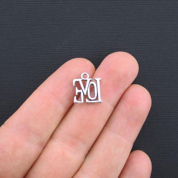 10 Love Antique Silver Tone Charms - SC3340