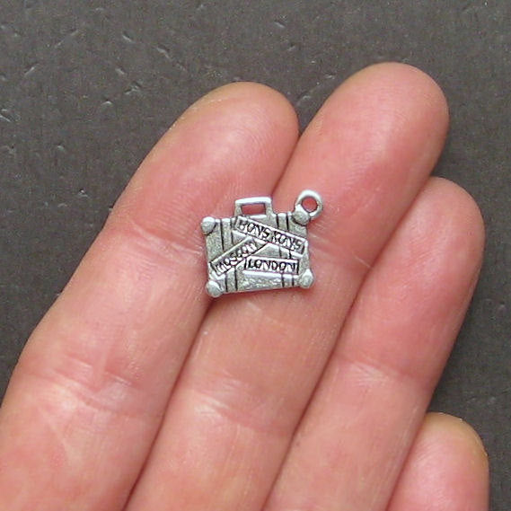 10 Luggage Antique Silver Tone Charms - SC283