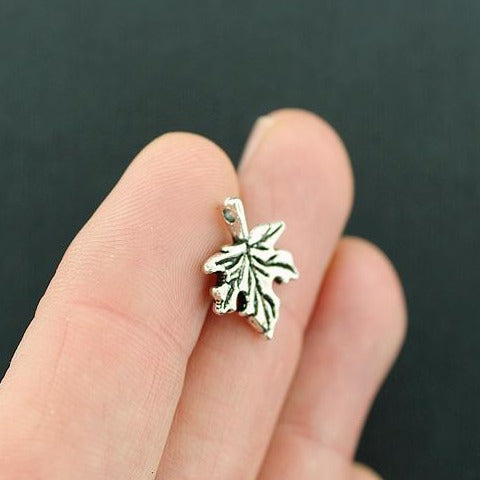 10 breloques argentées antiques feuille d'érable - SC330