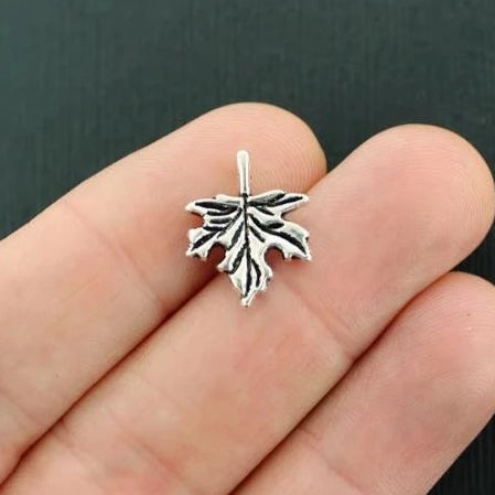 10 breloques argentées antiques feuille d'érable - SC330