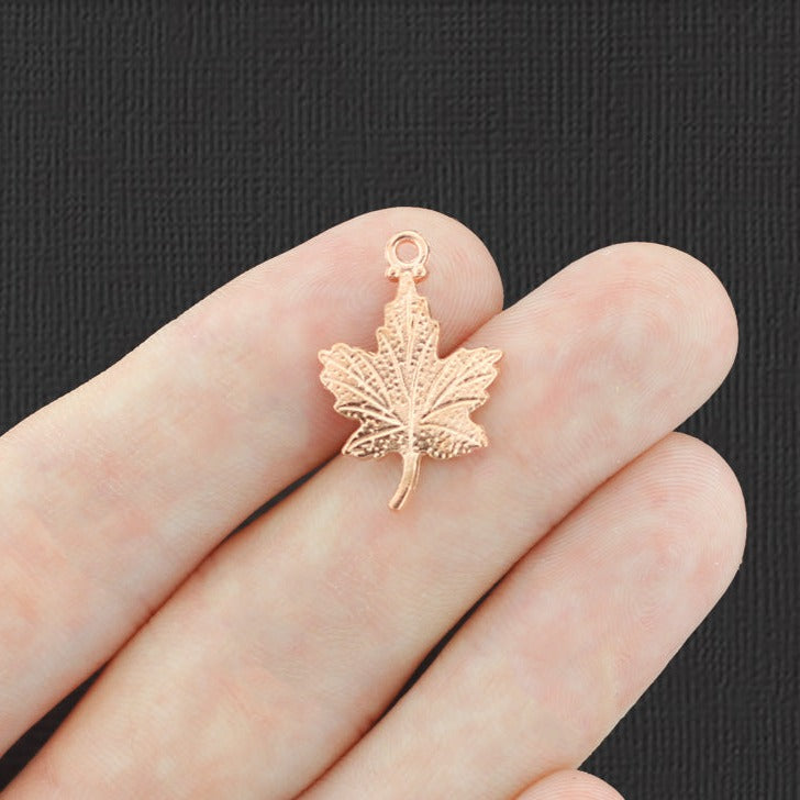 10 breloques feuille d'érable ton or rose 2 faces - GC1416