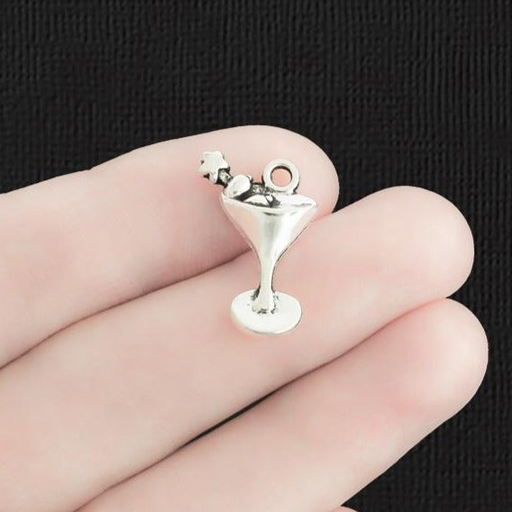 10 Martini Glass Antique Silver Tone Charms - SC326