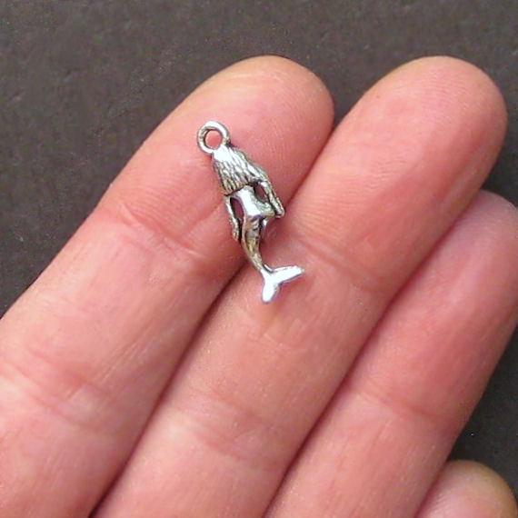 10 Mermaid Antique Silver Tone Charms 3D - SC1352