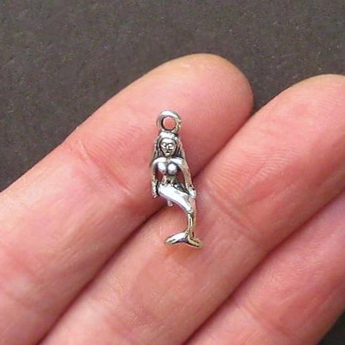 10 Mermaid Antique Silver Tone Charms 3D - SC1352