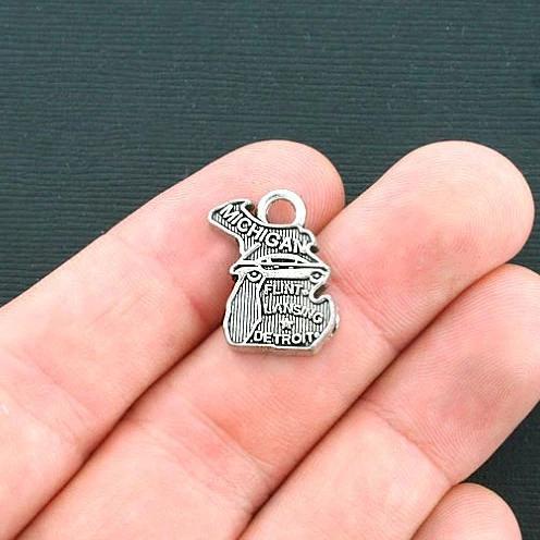 10 Michigan Antique Silver Tone Charms - SC4223